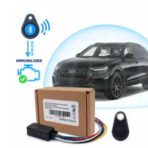 fob audi-best alternative LockCar IC3262 TAG immobiliser with TAG ID fob and retail box in front of an SUV under a protective dome, no TAG no start