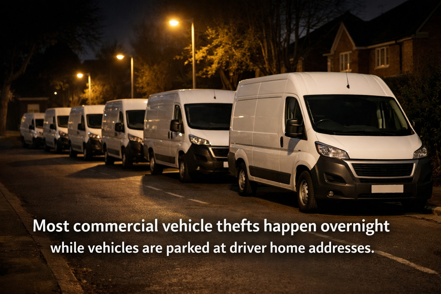Most commercial vehicle thefts happen overnight while vehicles are parked at driver home addresses