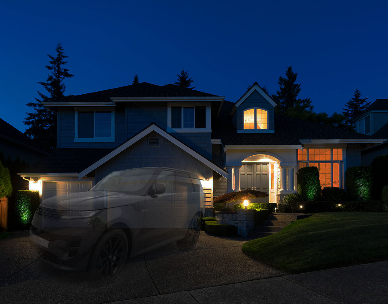 Empty driveway at night where a car was stolen - the aftermath of a relay attack