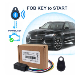 fob jaguar-best alternative LockCar IC3262 TAG immobiliser with TAG ID fob and retail box in front of an SUV under a protective dome, no TAG no start