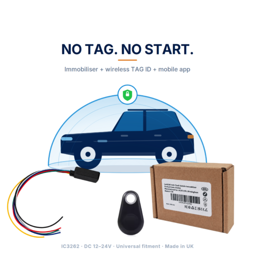LockCAR IC3262 car immobiliser module and TAG fob with the message no TAG, no start