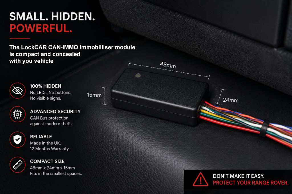 LockCAR CAN immobiliser module on its own, a small black unit with a wiring loom