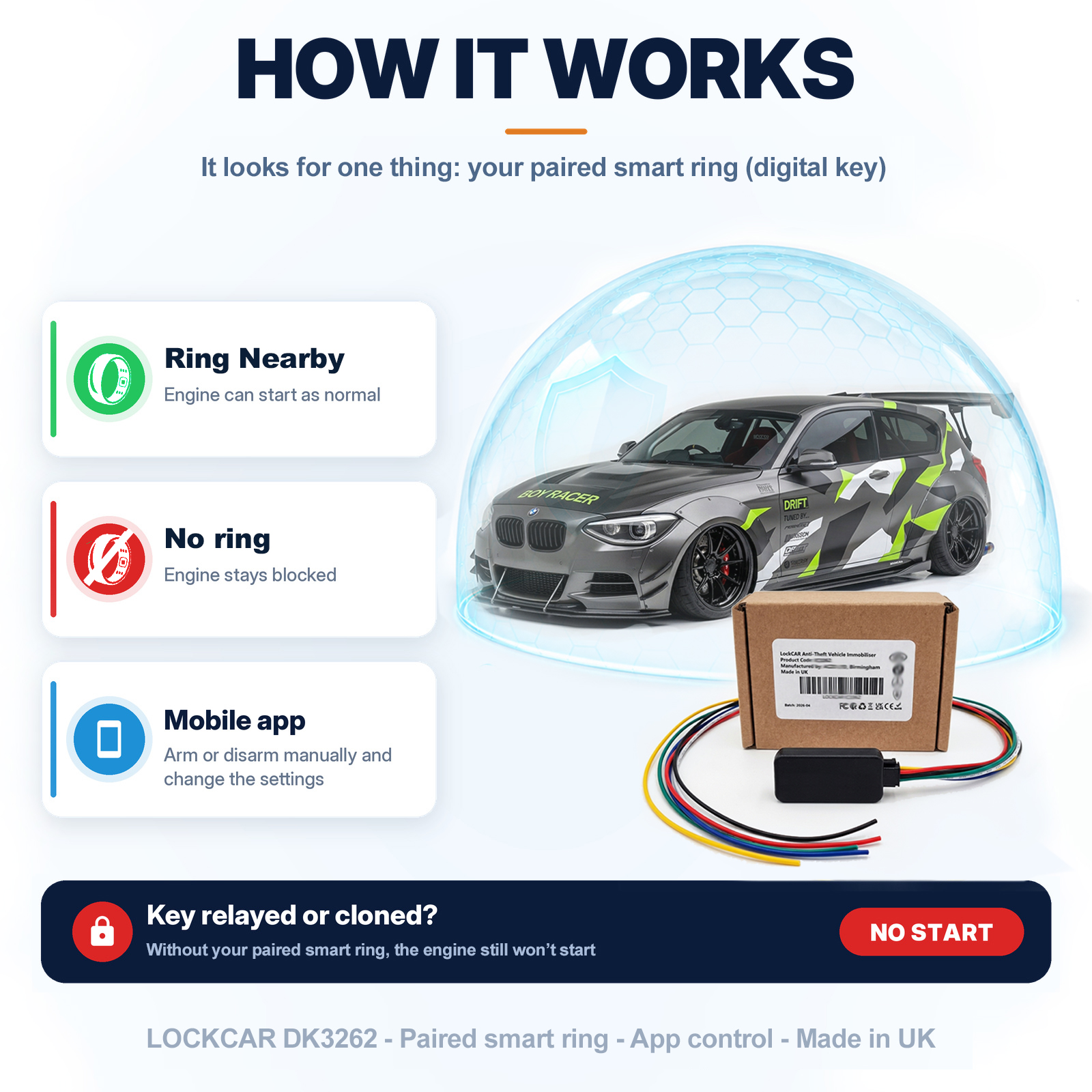 Driver starting the car normally with an OBD key programming block immobiliser fitted