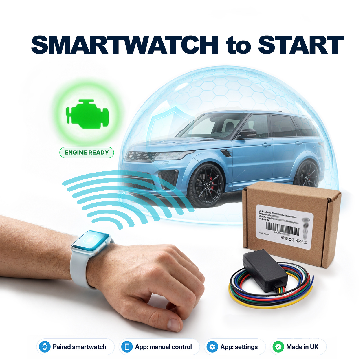 Relay attack on a keyless car stopped by a smart immobiliser that needs a paired smartwatch
