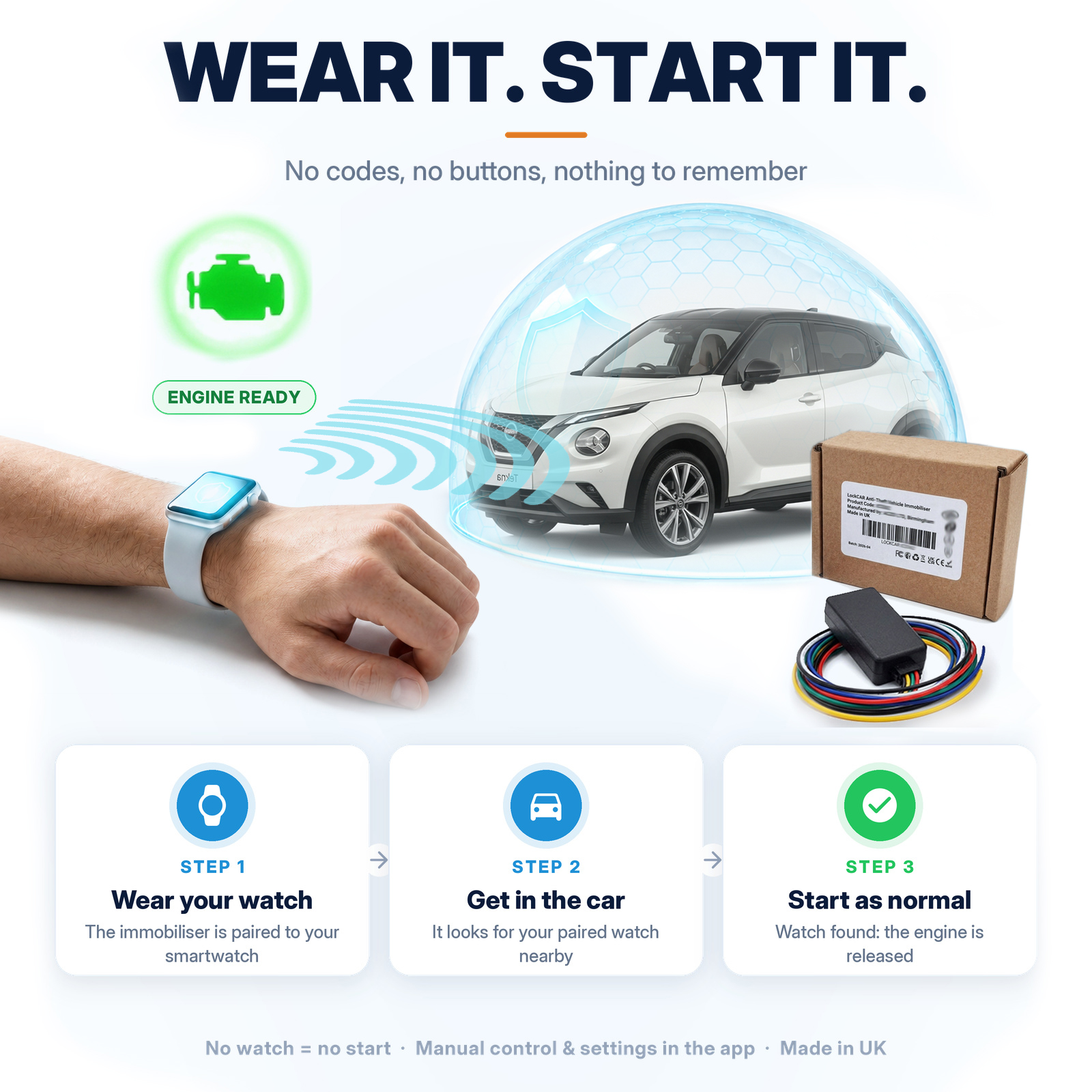 Anti theft car immobiliser UK: smartwatch acting as a second key next to the factory car key
