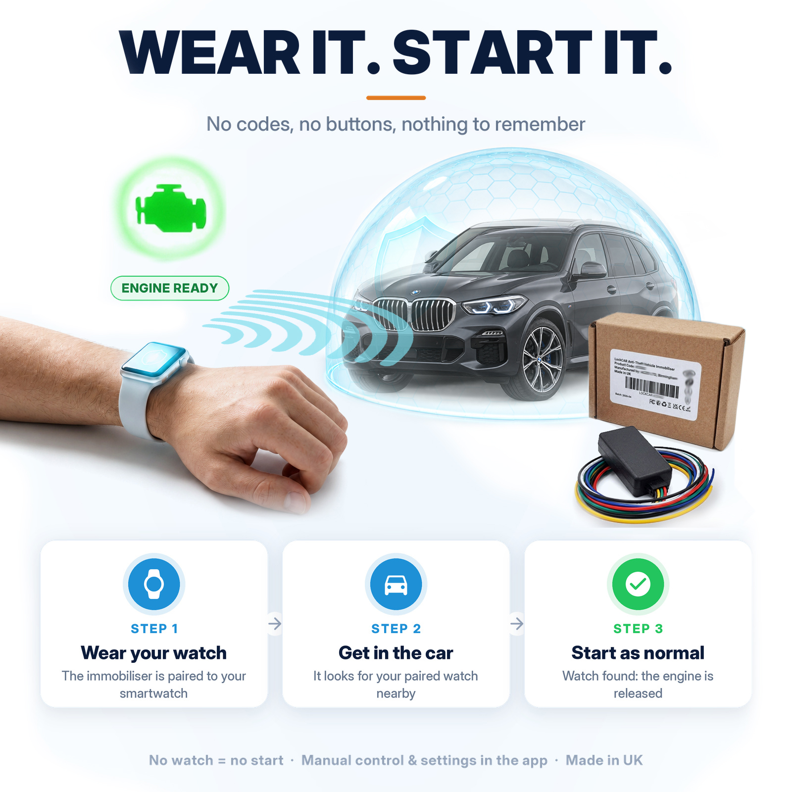 Car immobiliser smartwatch pairing: one paired watch as the owner's personal key